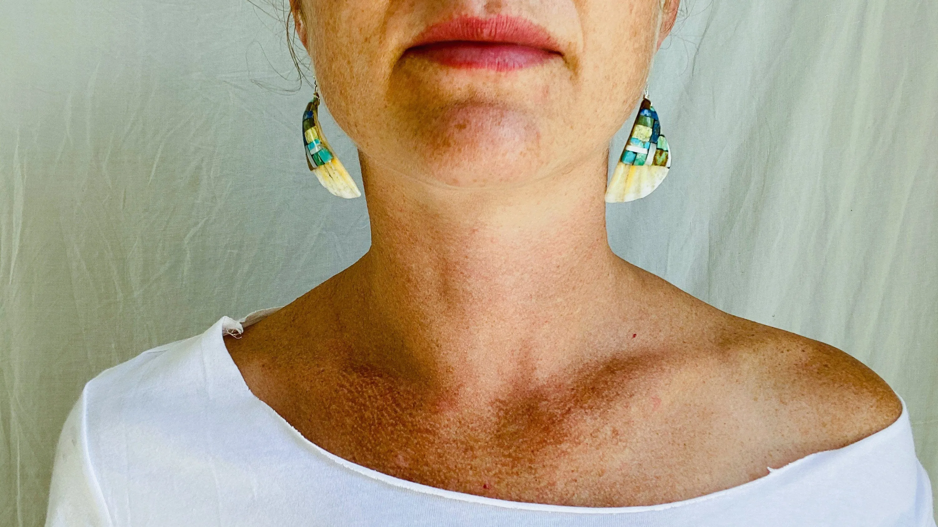 Santo Domingo Pueblo Shell & Stone Mosaic Earrings. Native American