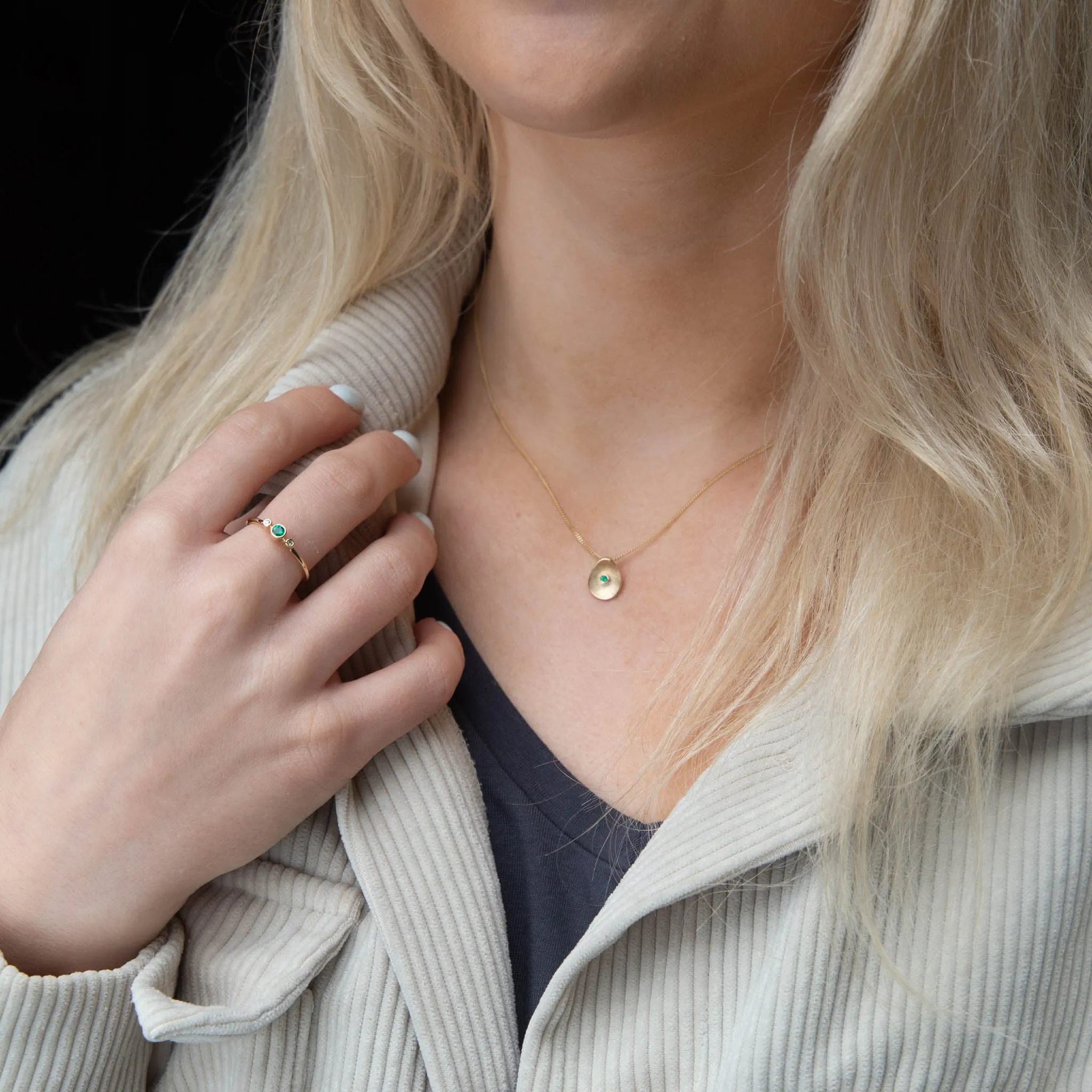 Sea Buttons May Birthstone Gold Emerald Pendant