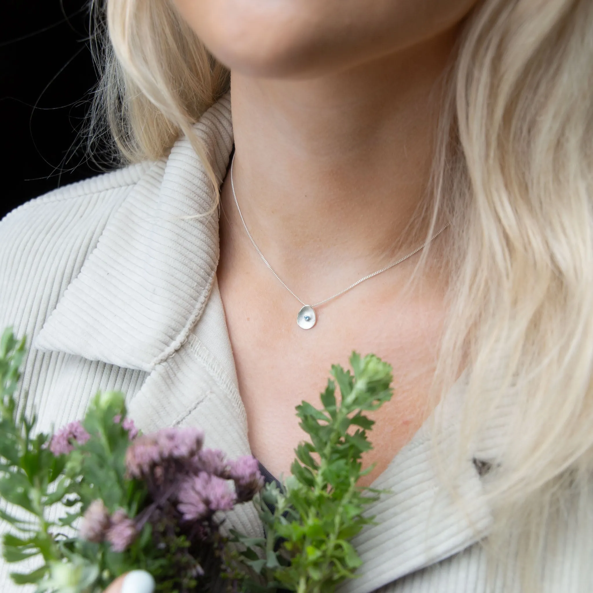 Sea Buttons October Birthstone Silver Pink Tourmaline Pendant