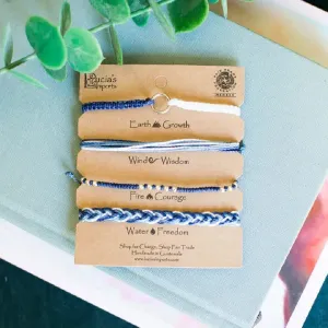 Set of Four Elemental Thread Bracelets (Blue)