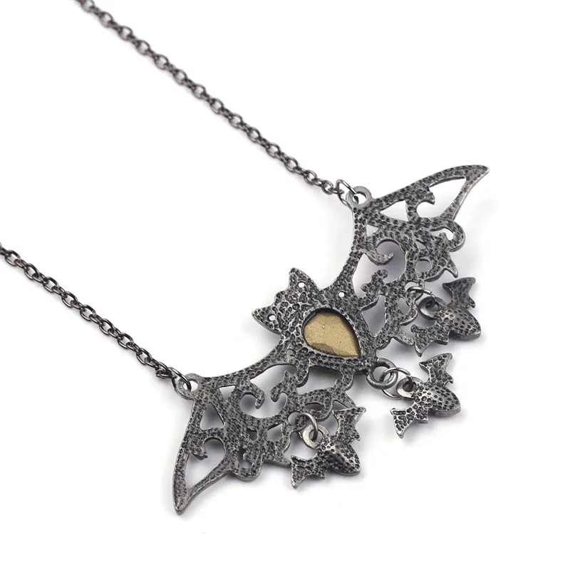 Shiny Black Retro Bat Rhinestone Pendant