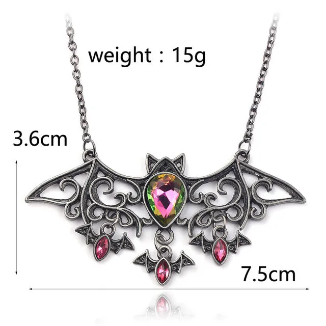 Shiny Black Retro Bat Rhinestone Pendant