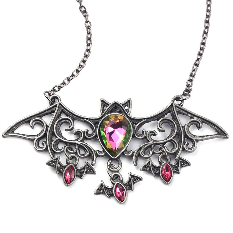 Shiny Black Retro Bat Rhinestone Pendant