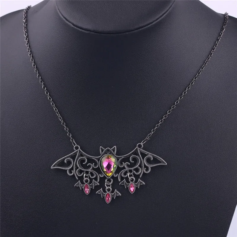 Shiny Black Retro Bat Rhinestone Pendant