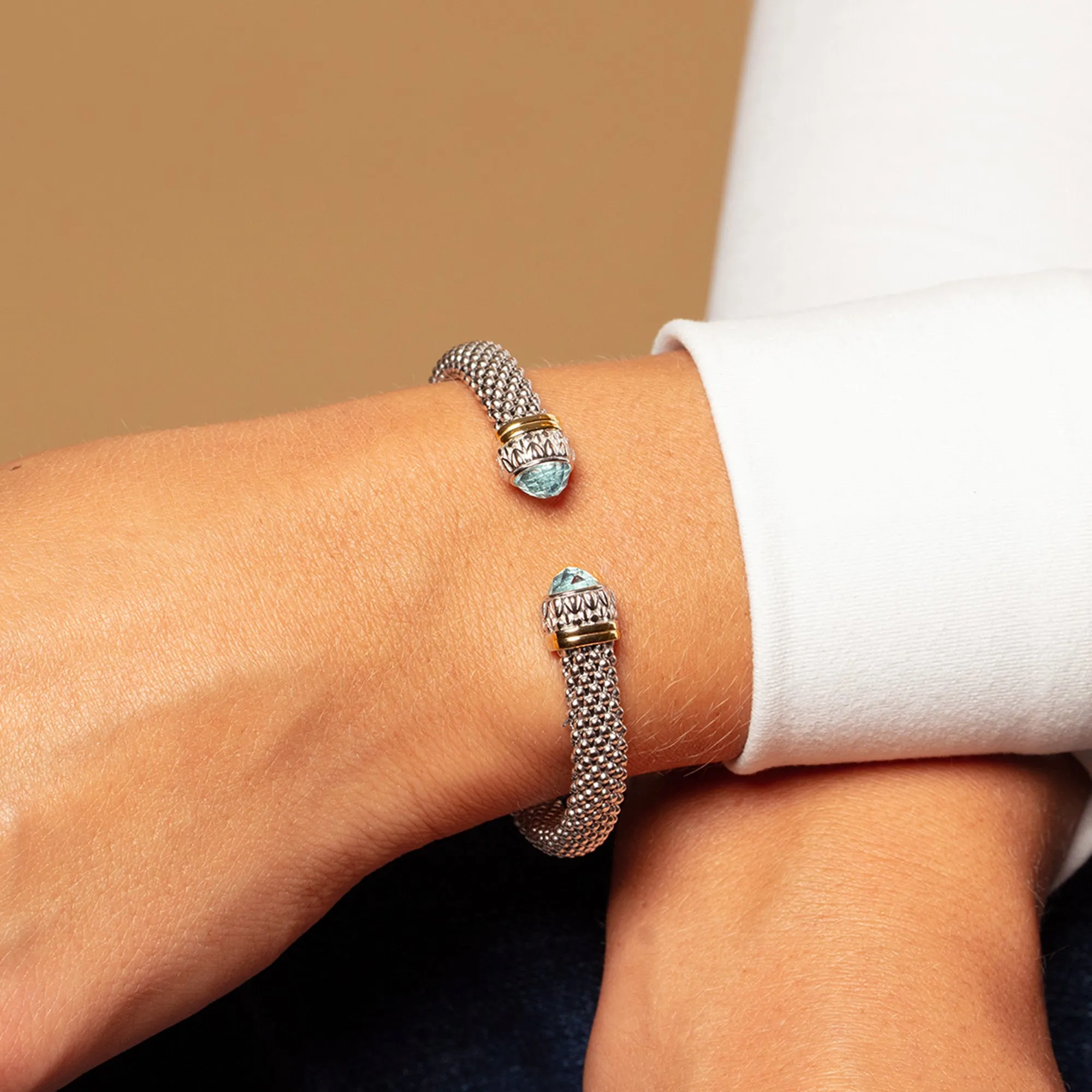 Silver & 18K Gold Prosecco Blue Topaz Cuff