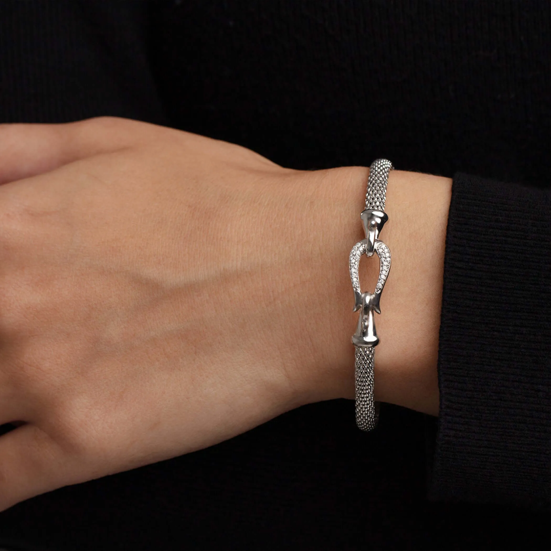 Silver & Diamond Prosecco Horsebit Bracelet