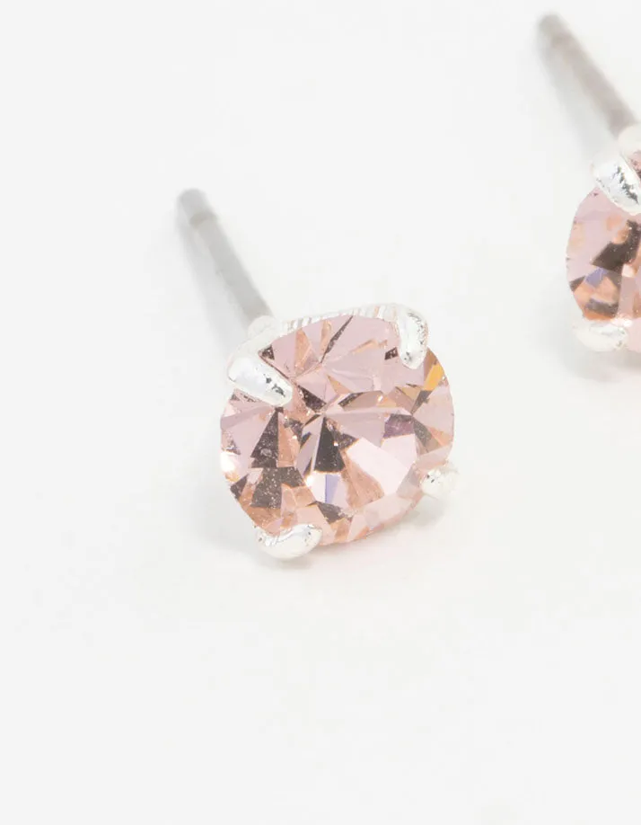 Silver Circular Bohemia Czech Crystal Stud Earrings 5 MM