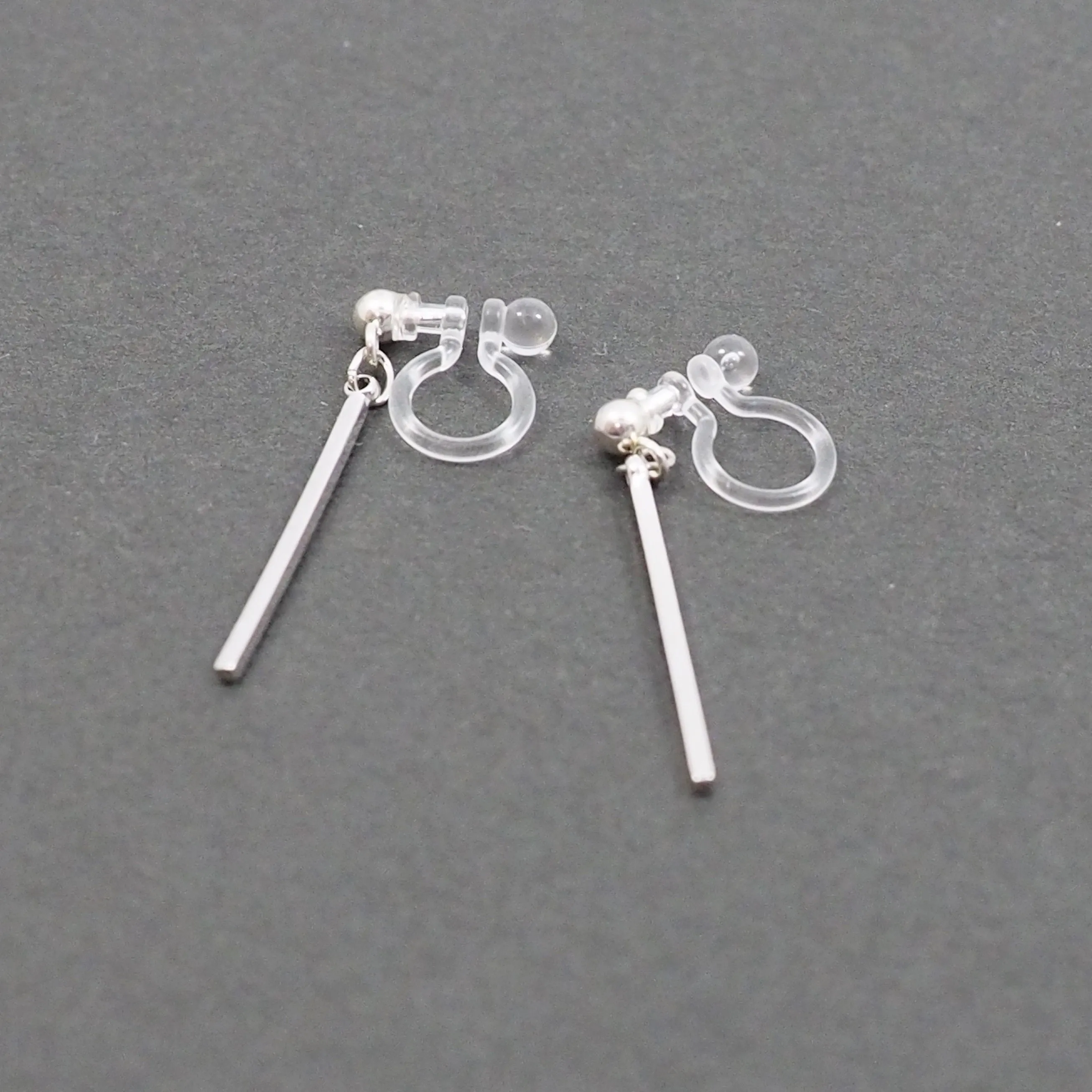Silver Short Bar Invisible Clip On Earrings