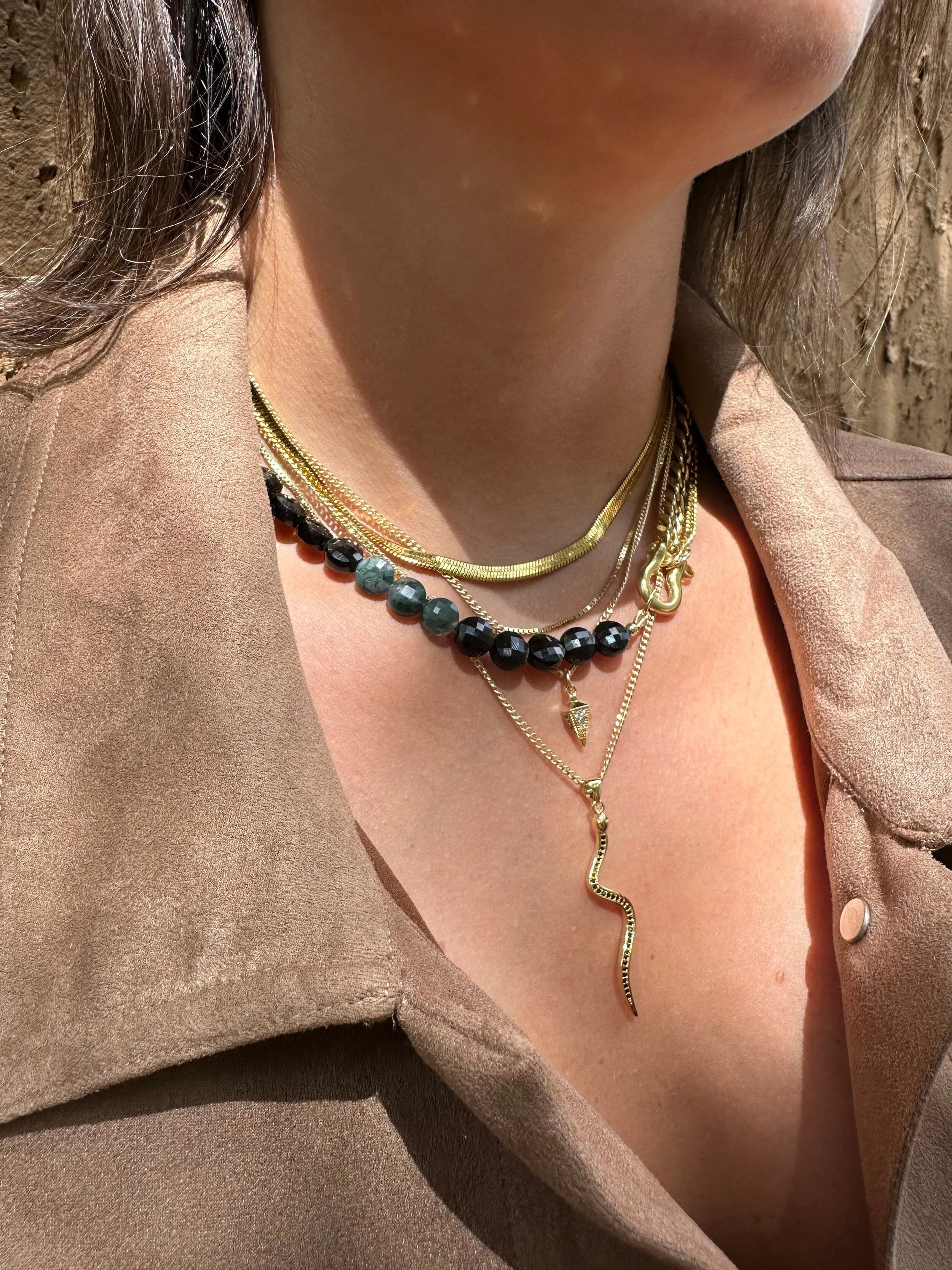 Skinny Black Crystal Snake Necklace