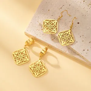 Skyrim Filigree Flower Square Pendant Drop Earrings Women