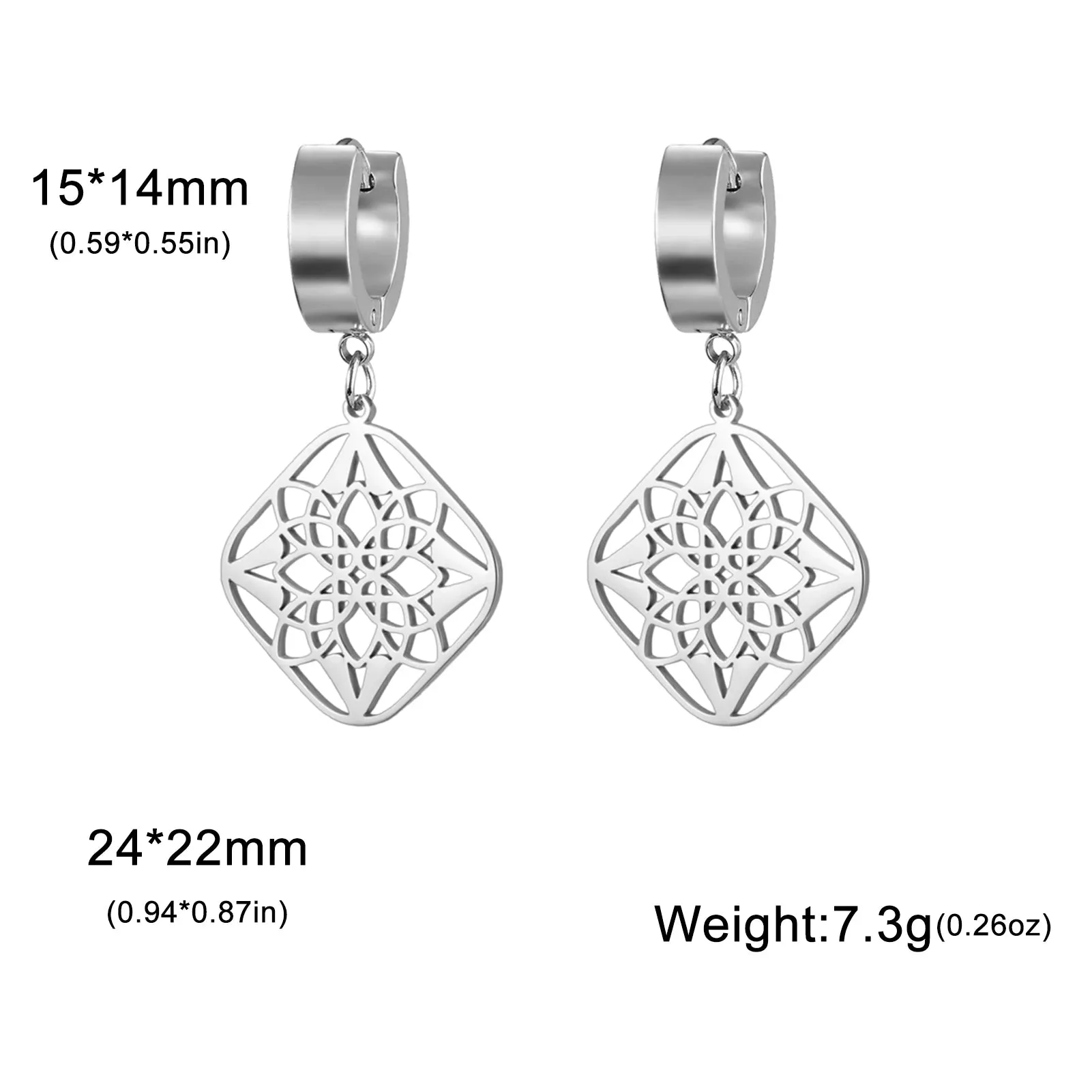 Skyrim Filigree Flower Square Pendant Drop Earrings Women