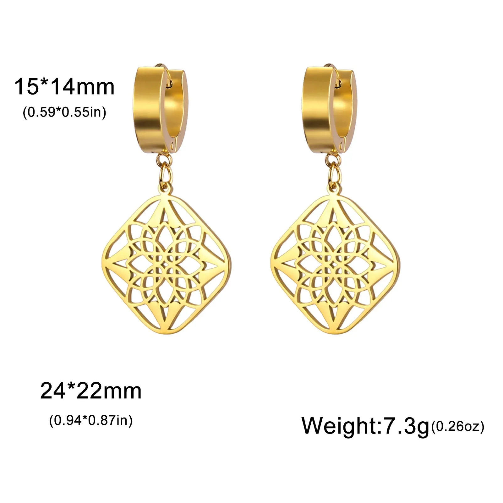 Skyrim Filigree Flower Square Pendant Drop Earrings Women
