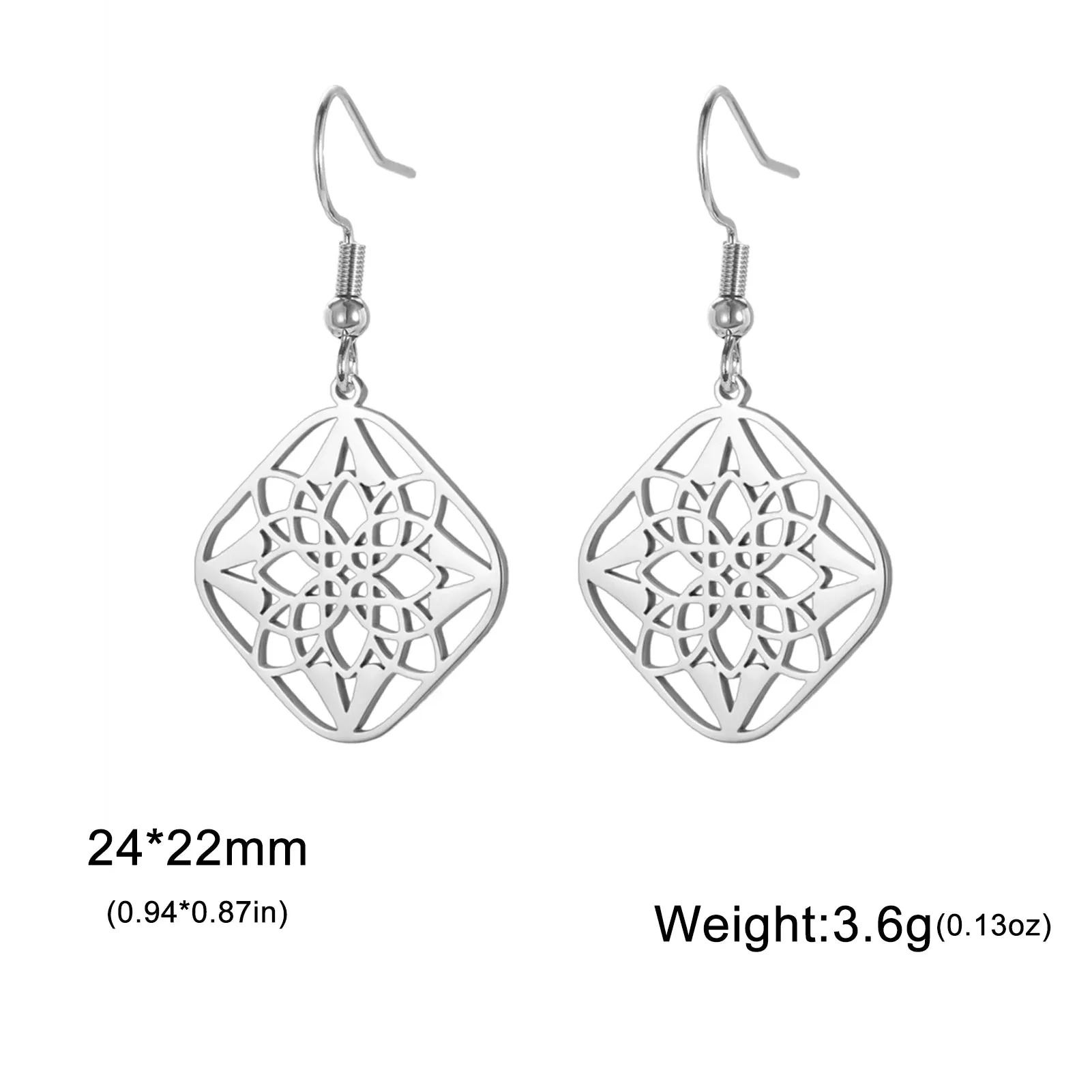 Skyrim Filigree Flower Square Pendant Drop Earrings Women