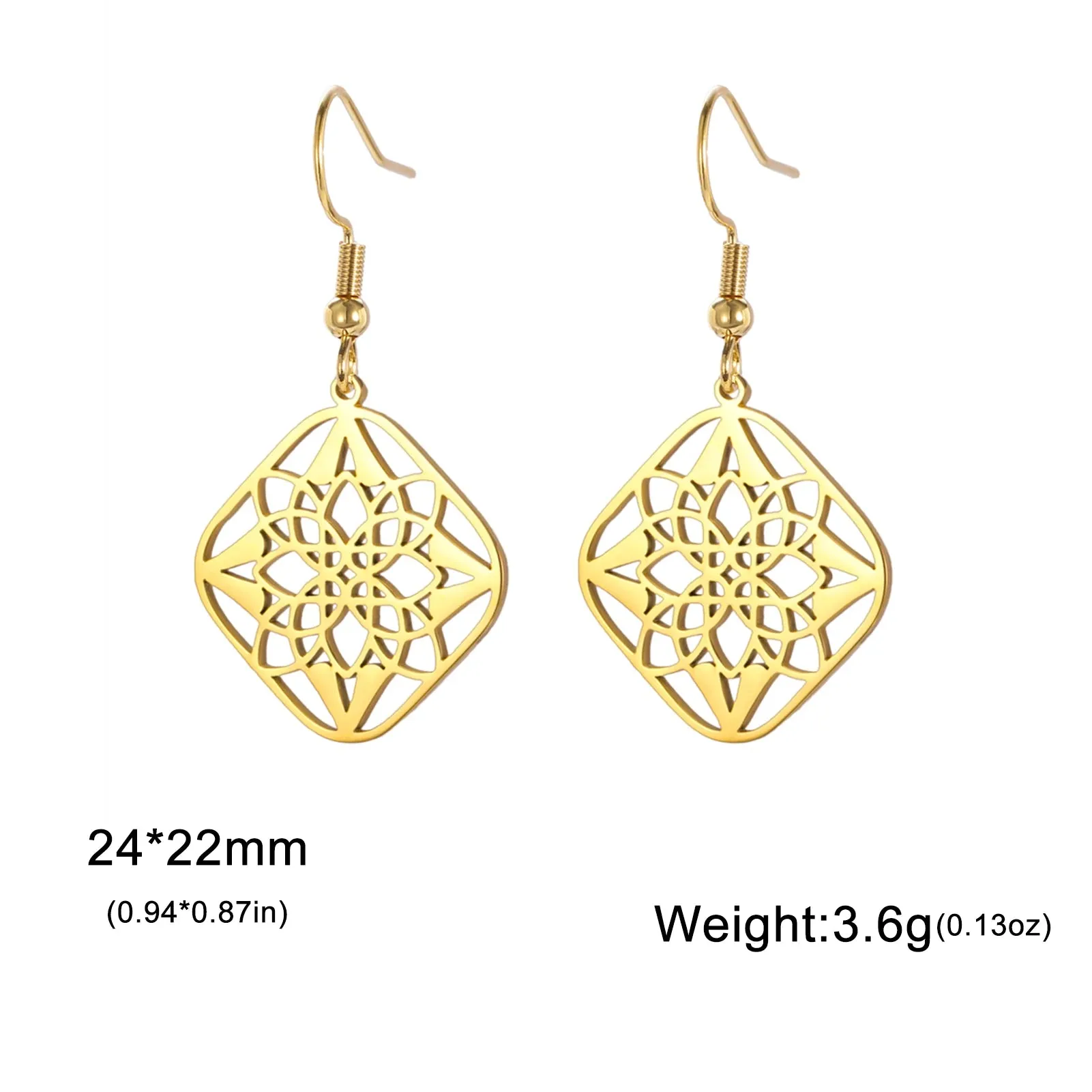 Skyrim Filigree Flower Square Pendant Drop Earrings Women