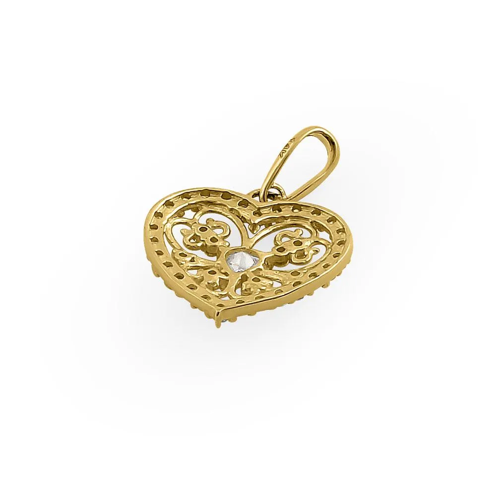 Solid 14K Yellow Gold Graceful Heart Cut CZ Pendant
