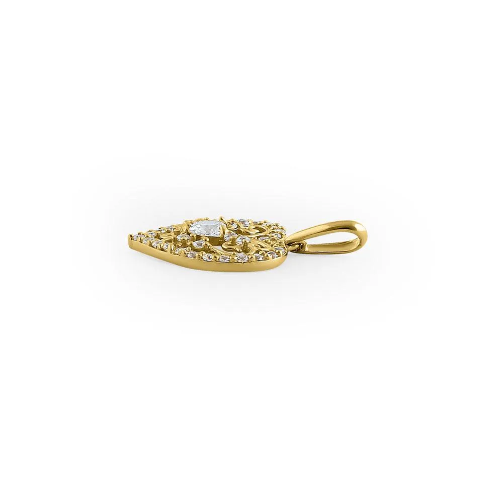 Solid 14K Yellow Gold Graceful Heart Cut CZ Pendant