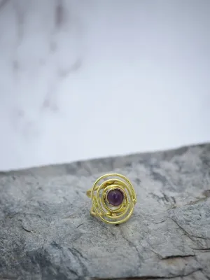 Spiral Shaped Semi Precious Stone Gold Plated Adjustable Ring