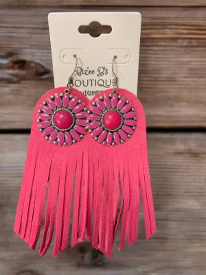 Squash Blossom & Faux Leather Tassel Earrings