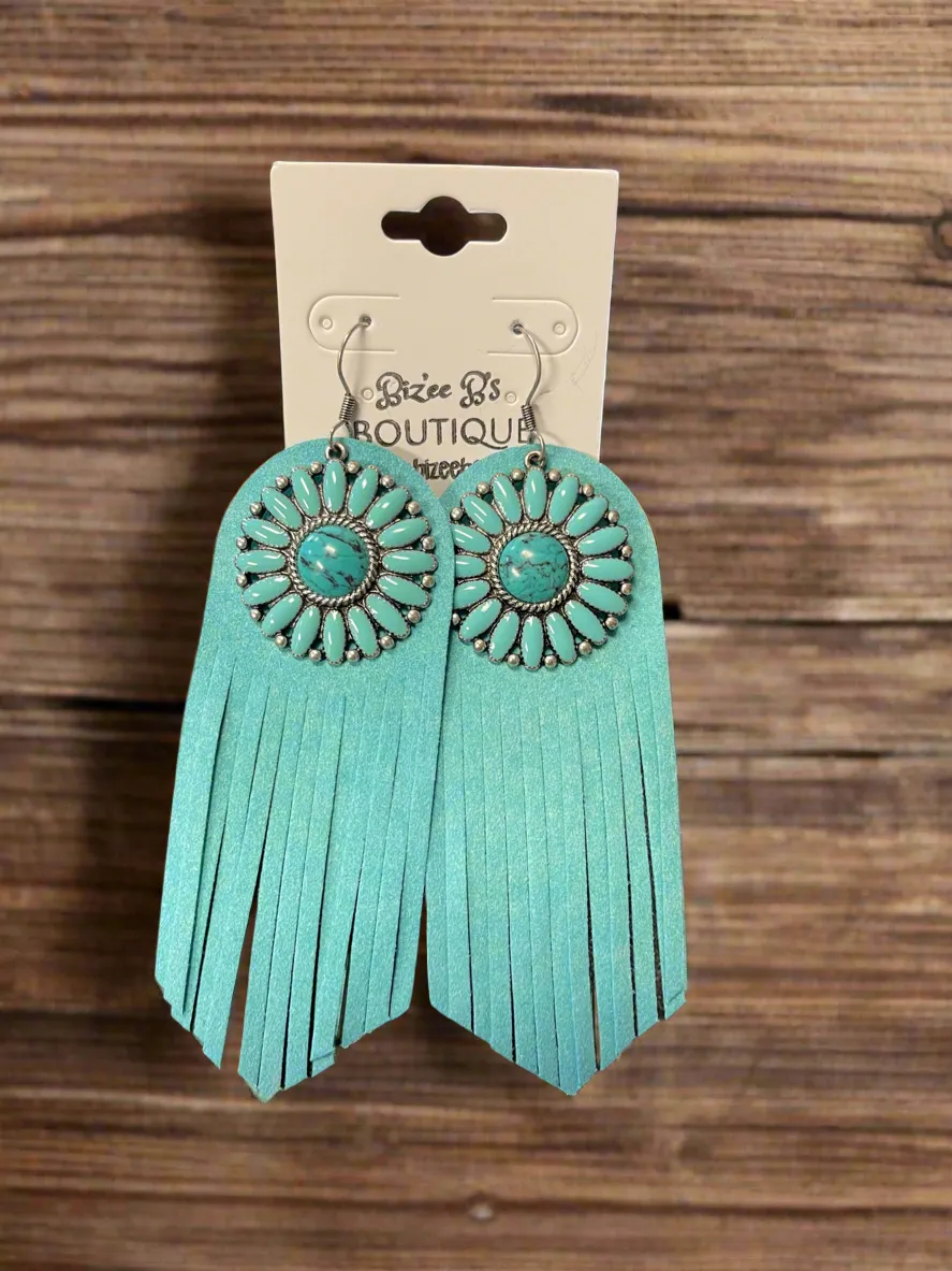 Squash Blossom & Faux Leather Tassel Earrings