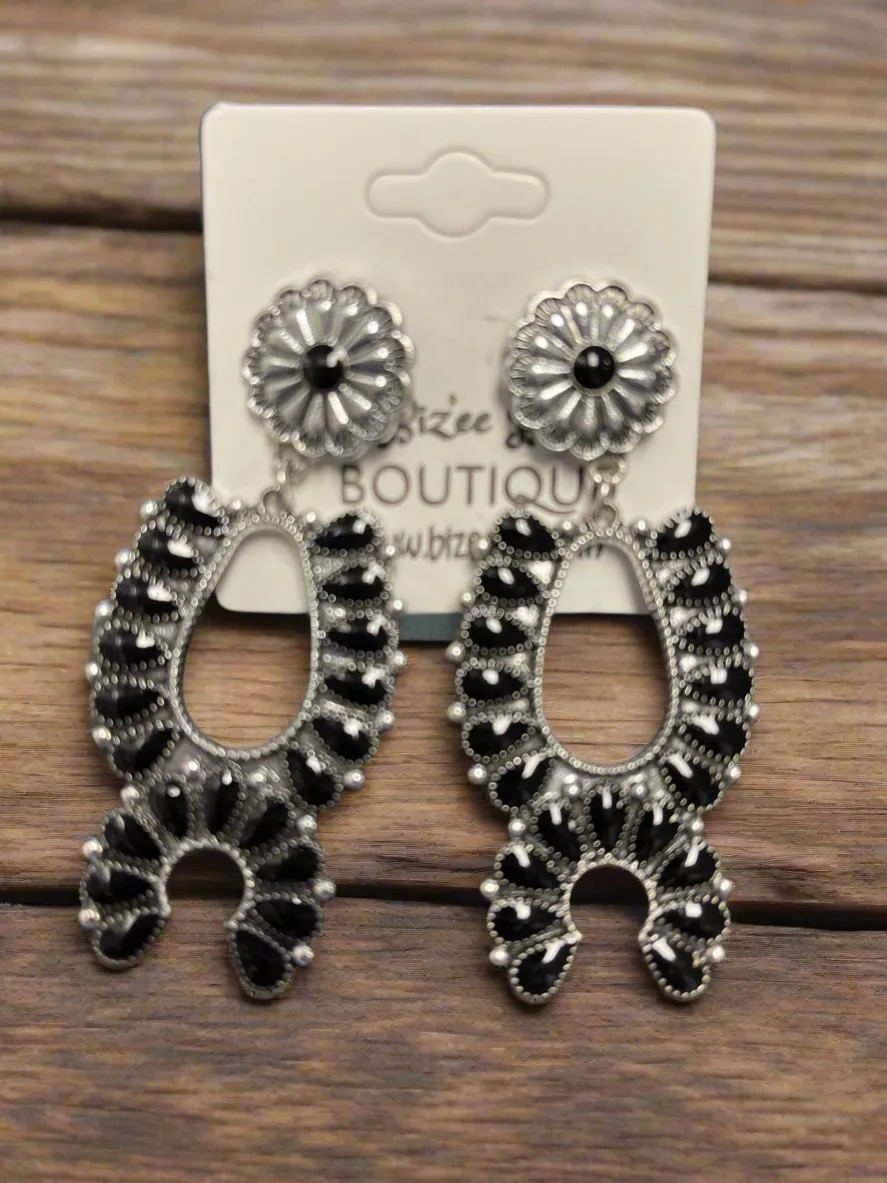 Squash Blossom Turquoise Stone Earrings