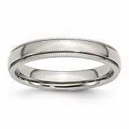 Stainless Steel Grooved and Beaded 4mm Polished Wedding Band Ring