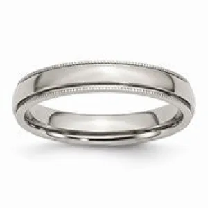 Stainless Steel Grooved and Beaded 4mm Polished Wedding Band Ring