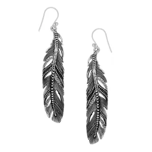 Sterling Silver Long Unique Detailed Feather Drop Dangle Earrings