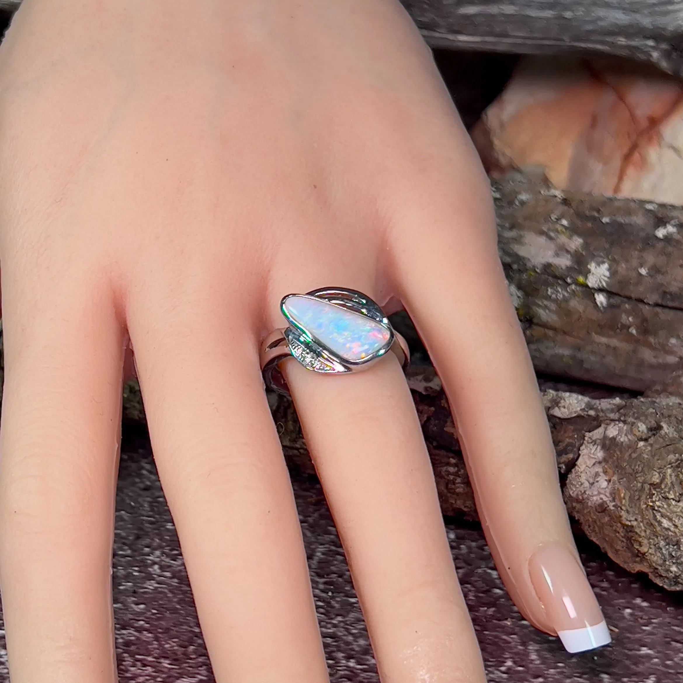 Sterling Silver Triangle shape long crossover design ring