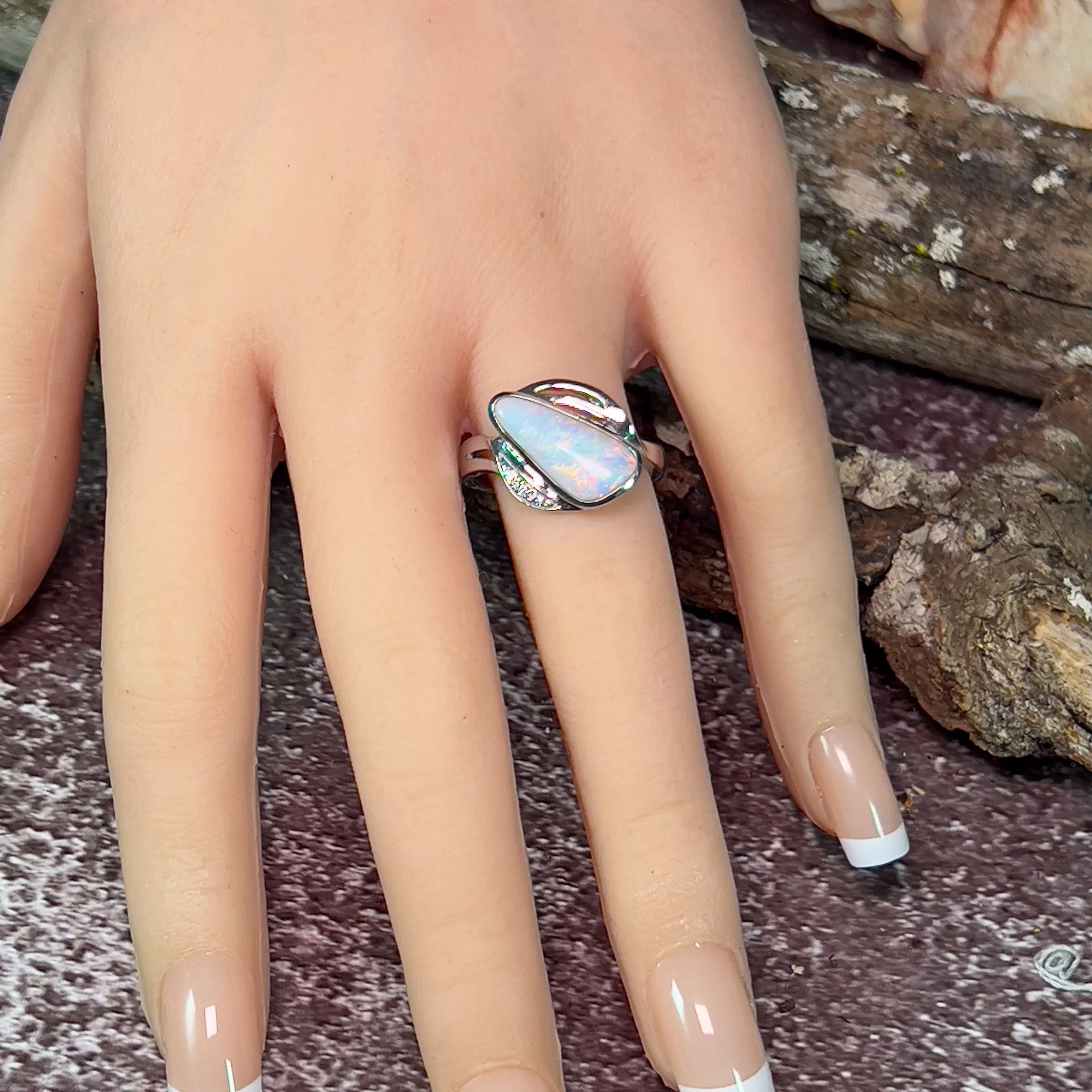 Sterling Silver Triangle shape long crossover design ring