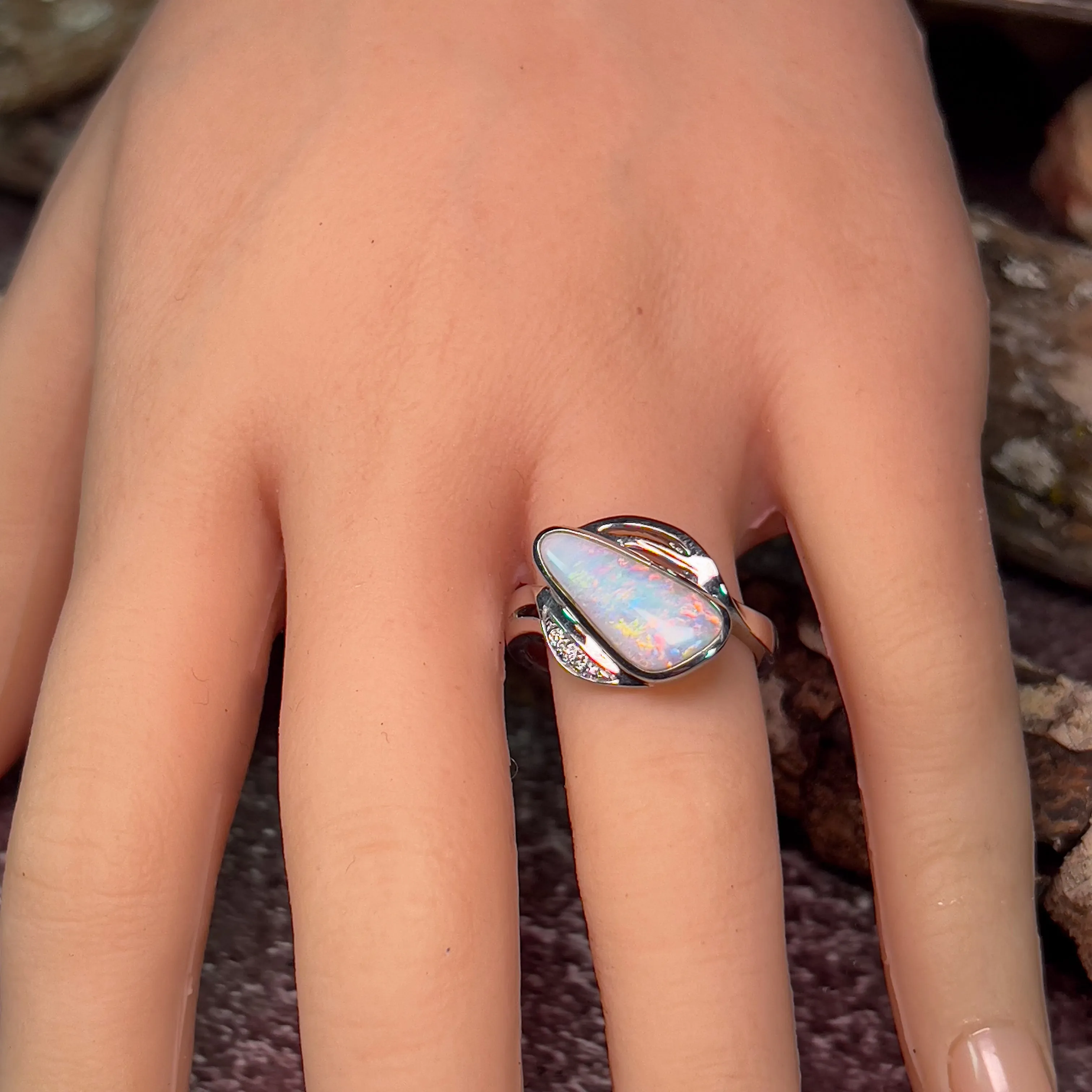 Sterling Silver Triangle shape long crossover design ring