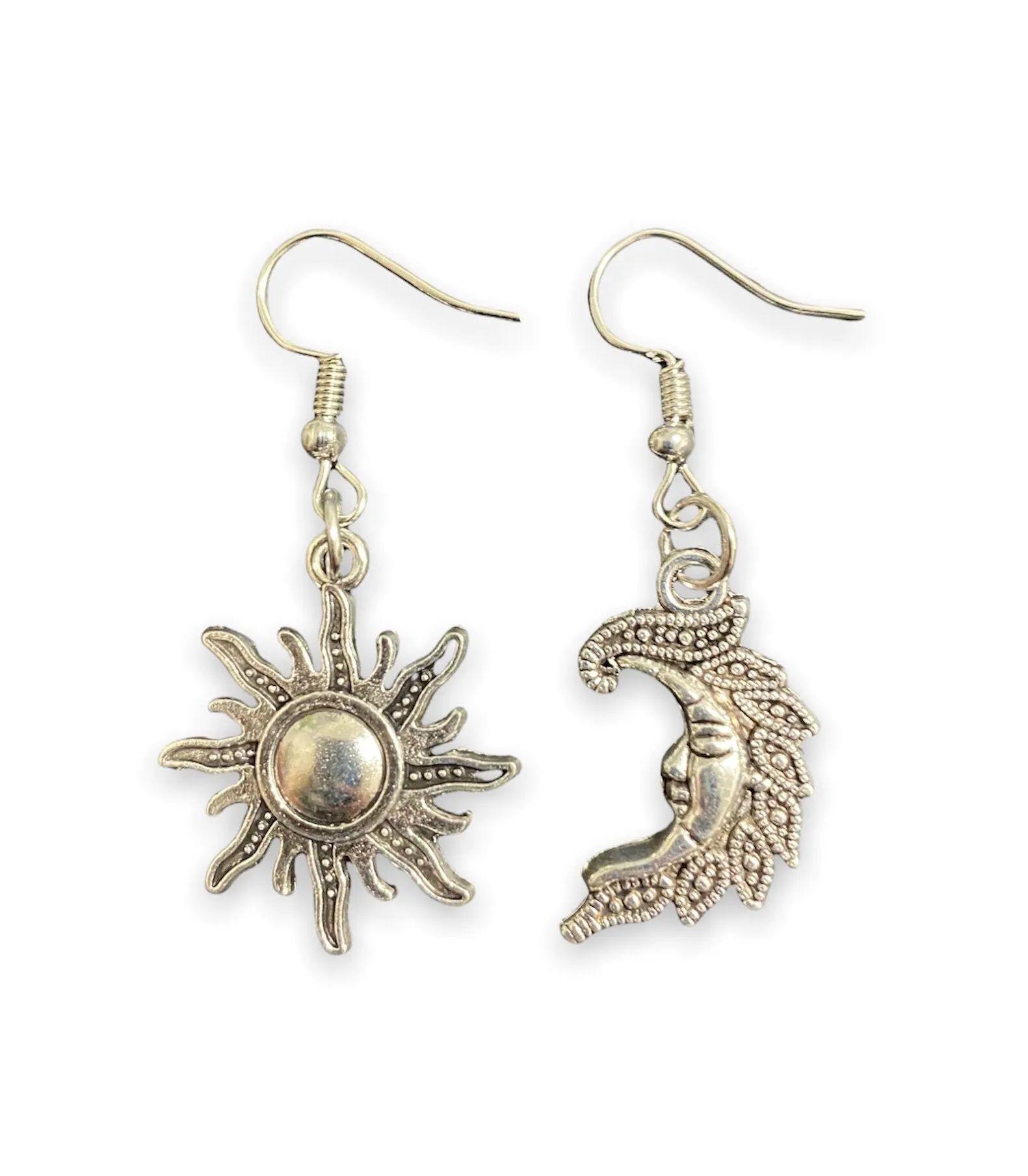 Sun and Moon Earrings | Crescent Moon | Mismatched | Dangling | Silver | Bohemian | Boho | Jewelry | Gift