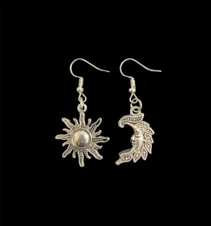 Sun and Moon Earrings | Crescent Moon | Mismatched | Dangling | Silver | Bohemian | Boho | Jewelry | Gift