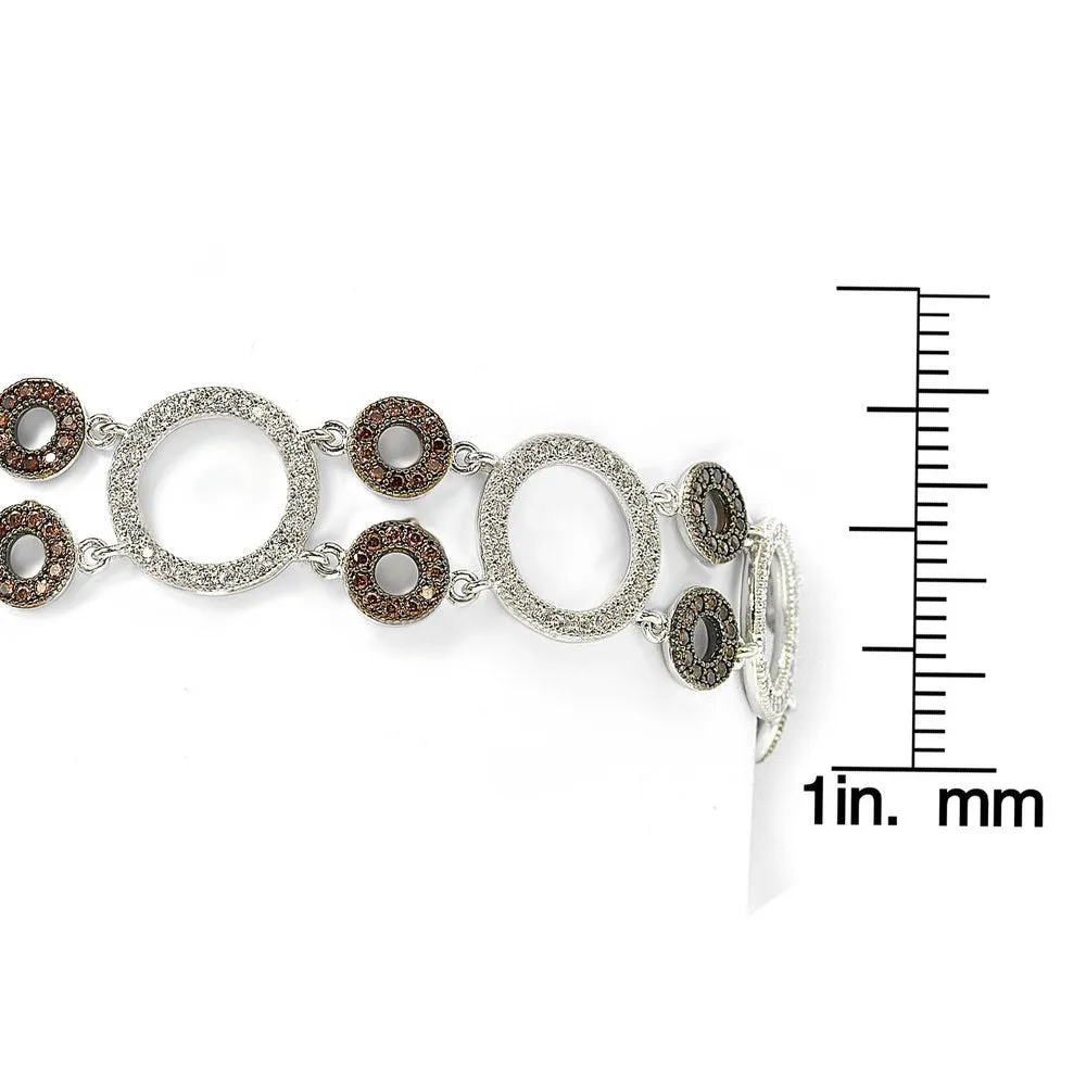 Suzy Levian Sterling Silver Brown and White Cubic-Zirconia Circles Tennis Bracelet