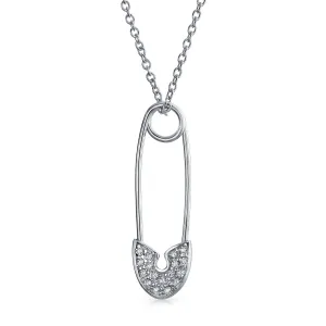 Symbolic CZ Safety Pin Pendant Necklace in Sterling Silver for Displaced Support Symbolic CZ Safety Pin Pendant Necklace in Sterling Silver for Displaced Support