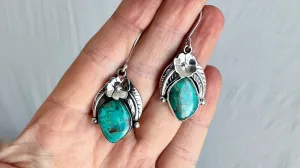 Taxco Turquoise Earrings. Sterling Silver. Mexico. 0791.