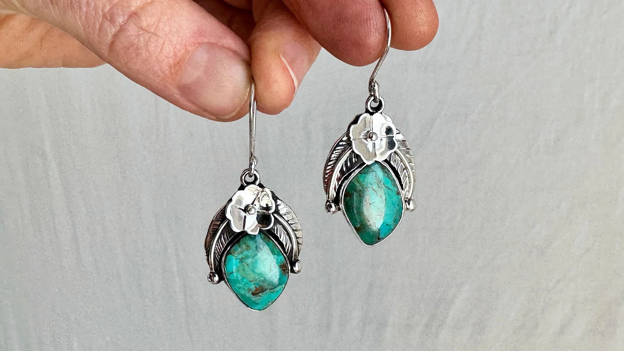 Taxco Turquoise Earrings. Sterling Silver. Mexico. 0791.