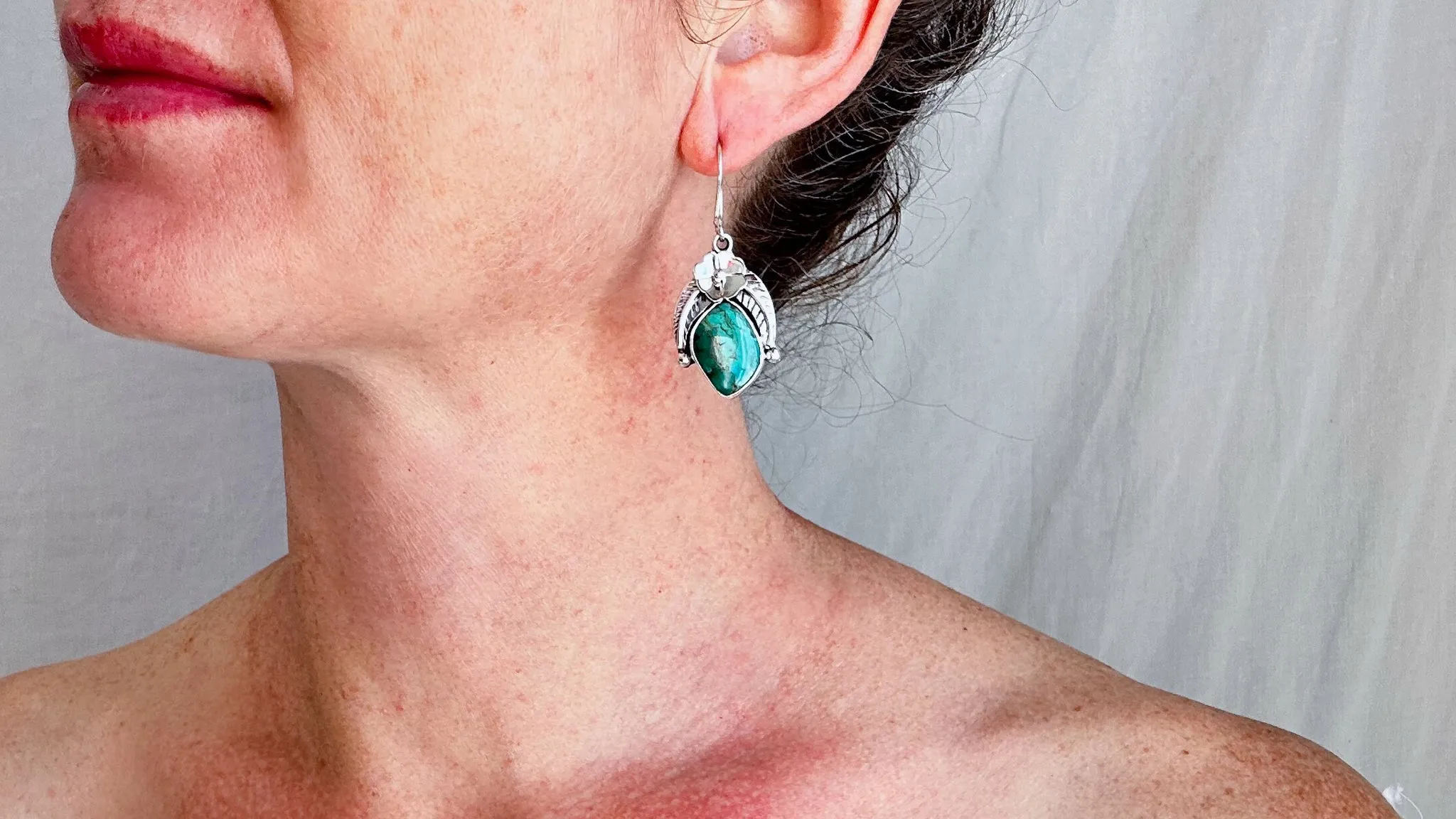 Taxco Turquoise Earrings. Sterling Silver. Mexico. 0791.
