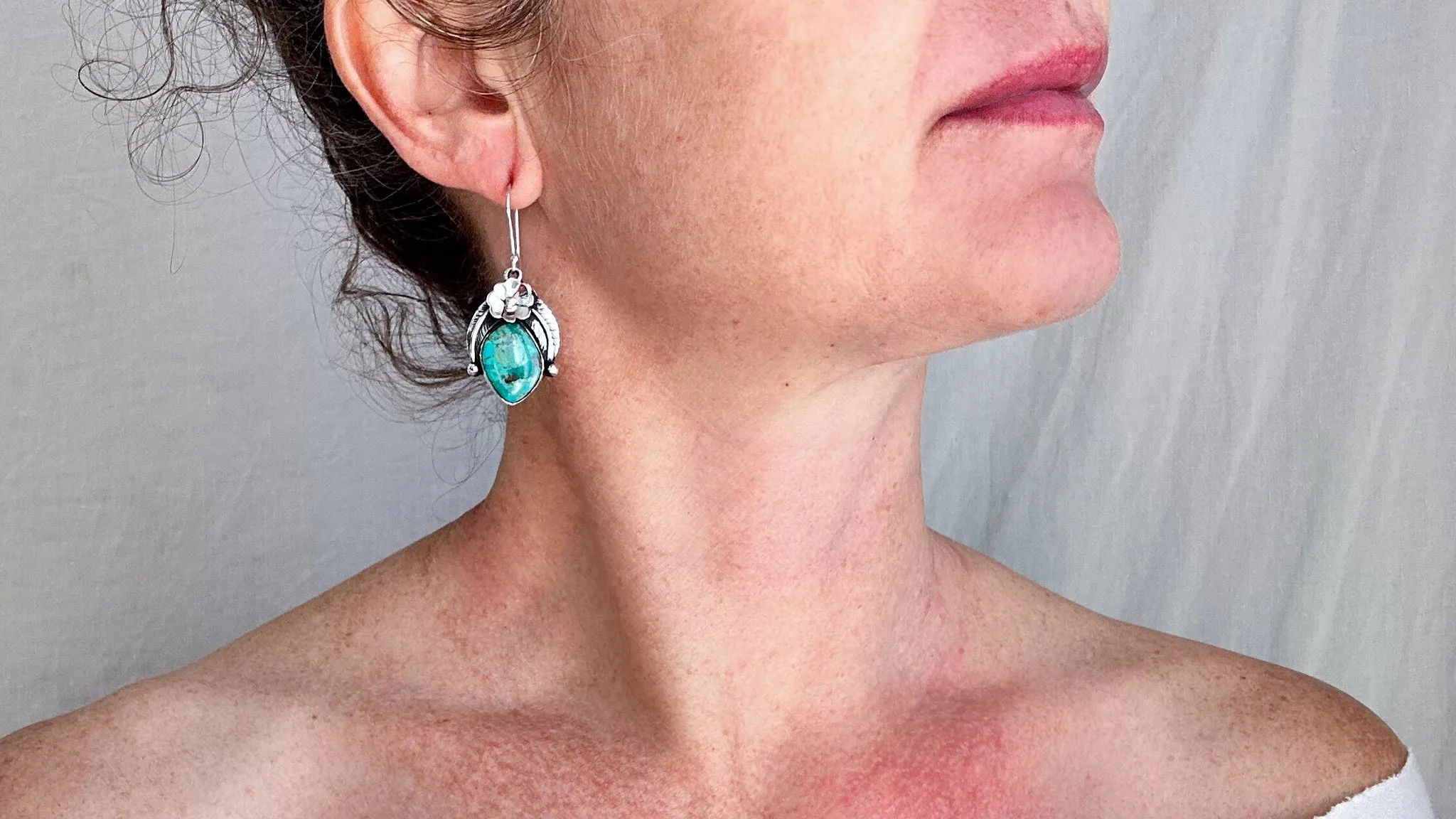 Taxco Turquoise Earrings. Sterling Silver. Mexico. 0791.