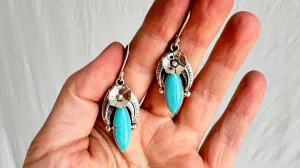 Taxco Turquoise Earrings. Sterling Silver. Mexico. 0817