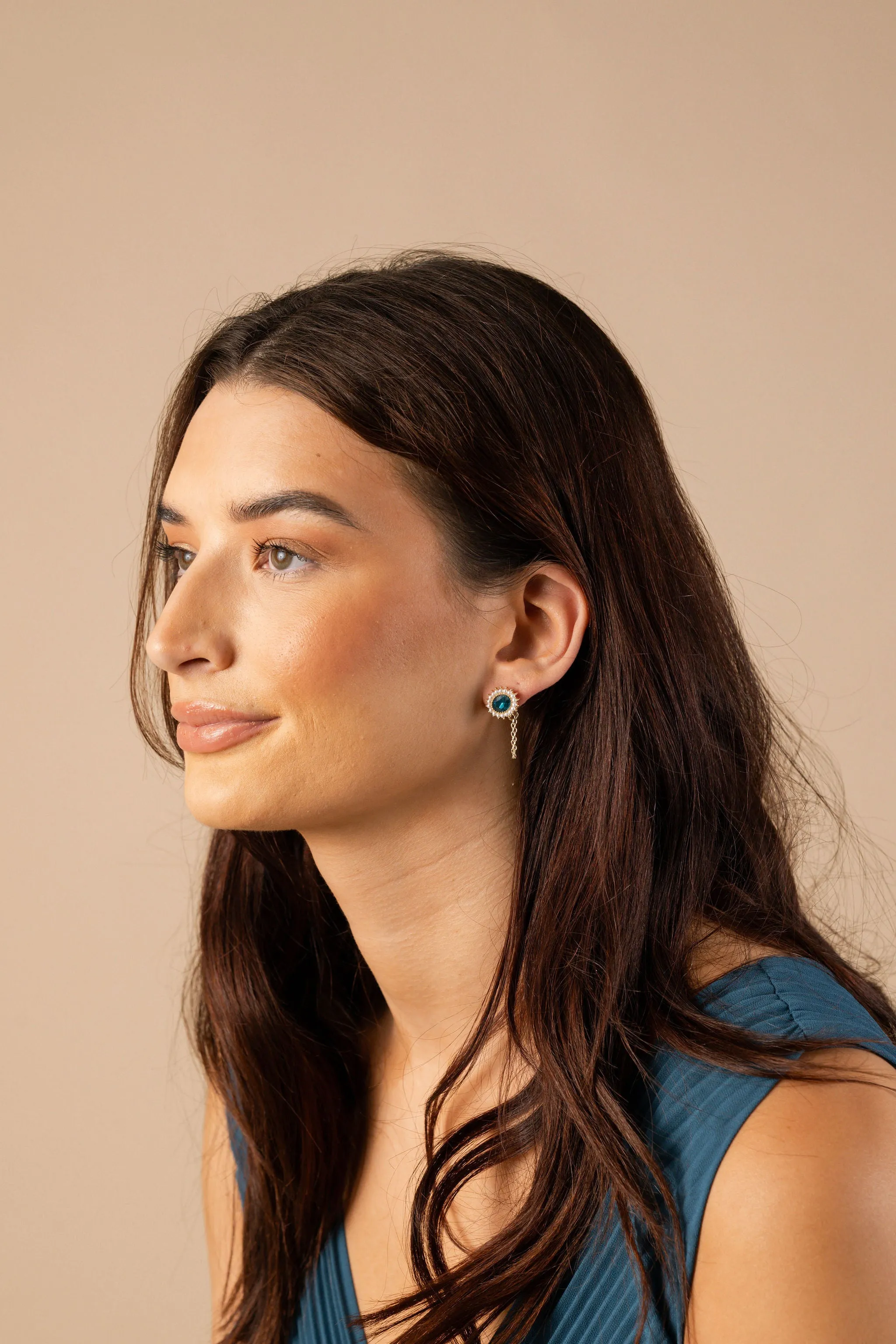 Teal Chain Drop Earrings