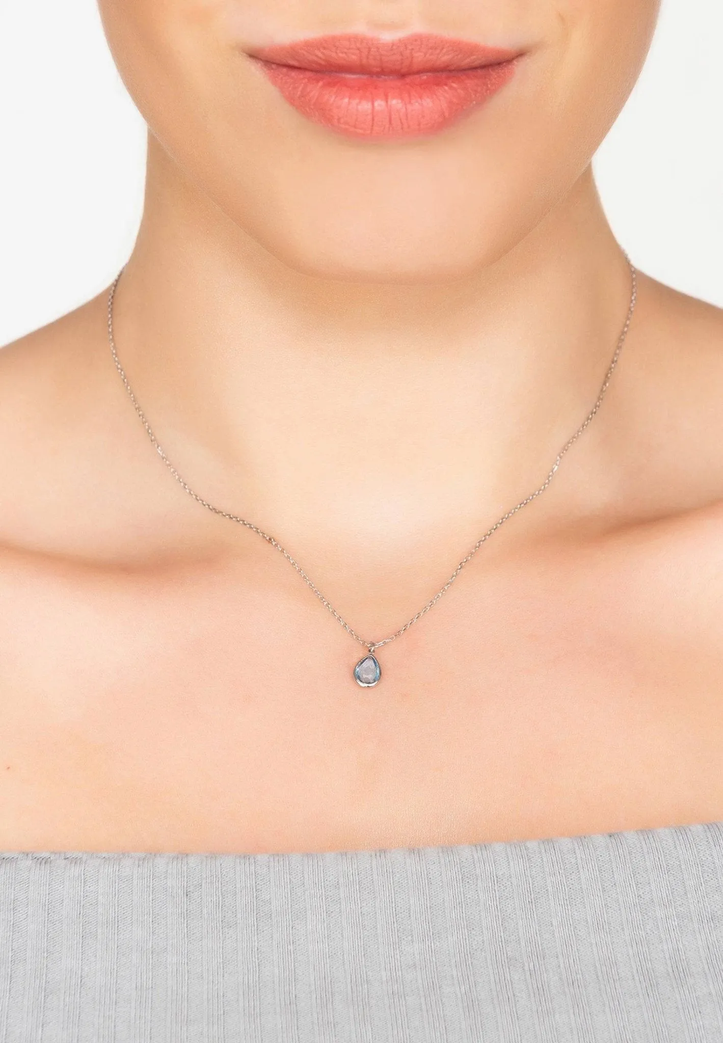 Teardrop Necklace in Silver with Blue Topaz