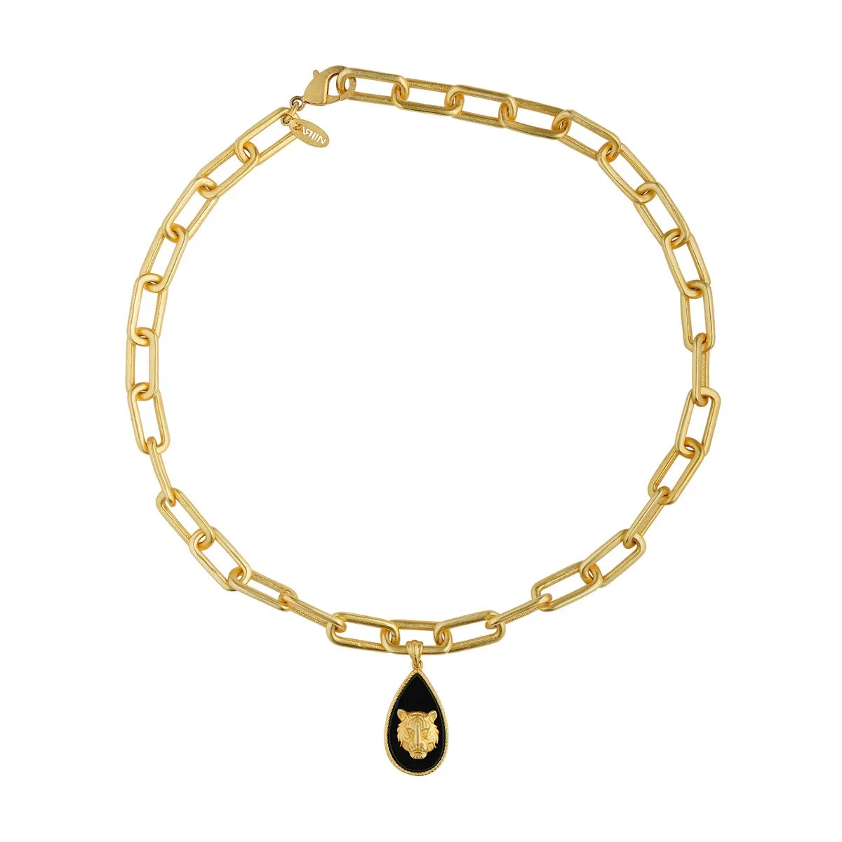 Tigris Charm Tiger Link Necklace with Black Onyx