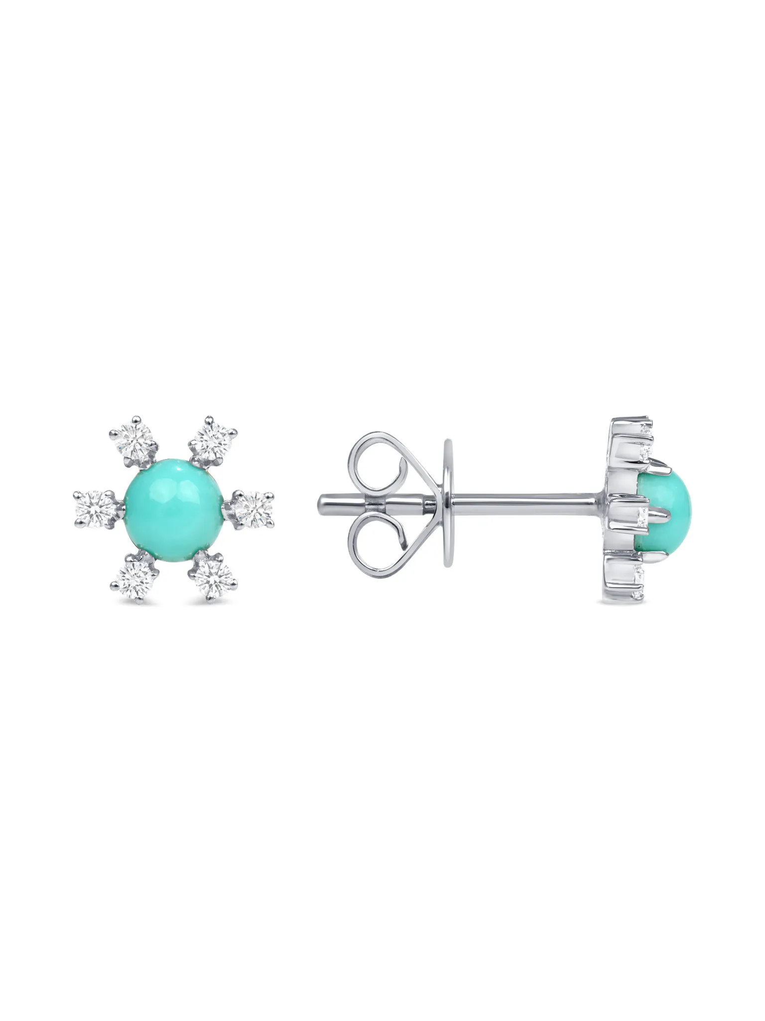 Turquoise Diamond Flower Stud Earrings 14K