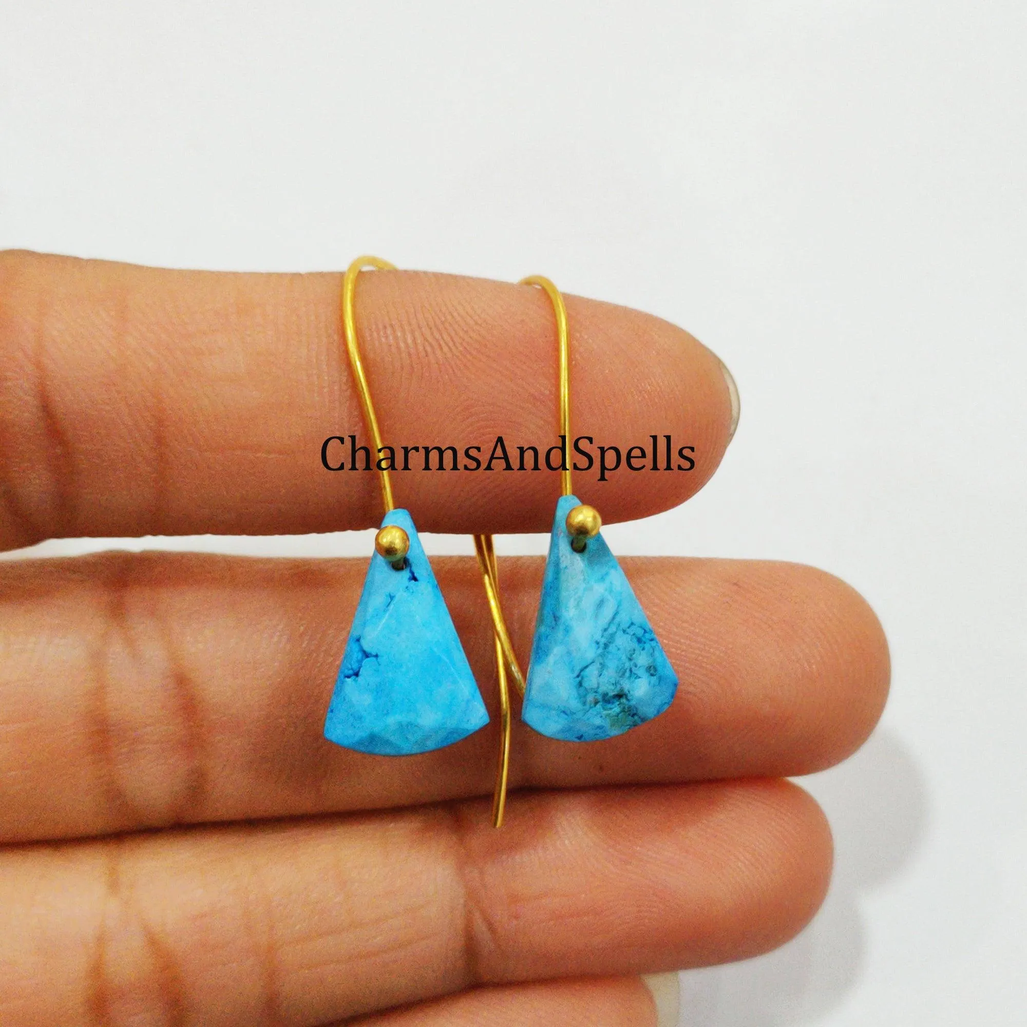 Turquoise Howlite Earrings, Statement Earrings, Dainty Jewelry, Handmade Earrings, Gold Plated Earrings, Bohemian Earrings