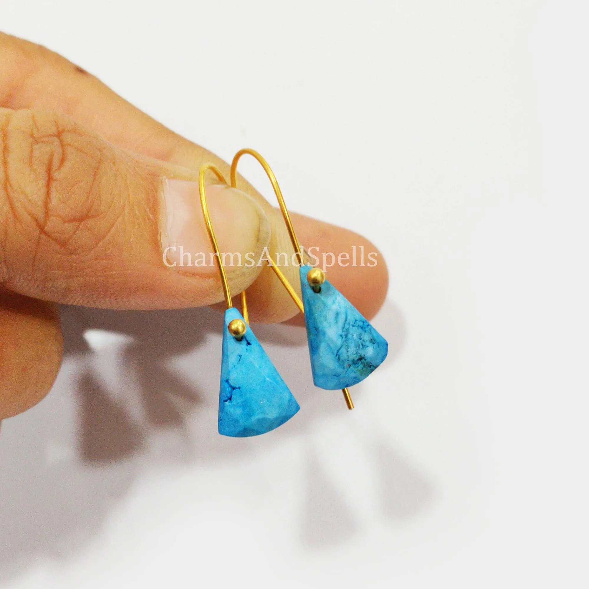 Turquoise Howlite Earrings, Statement Earrings, Dainty Jewelry, Handmade Earrings, Gold Plated Earrings, Bohemian Earrings