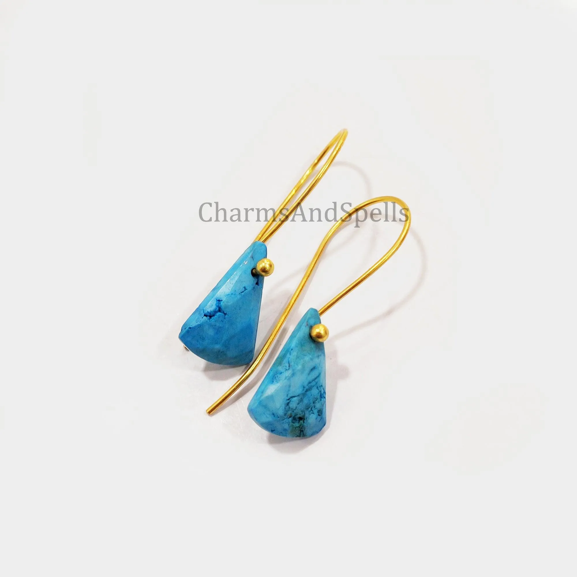 Turquoise Howlite Earrings, Statement Earrings, Dainty Jewelry, Handmade Earrings, Gold Plated Earrings, Bohemian Earrings