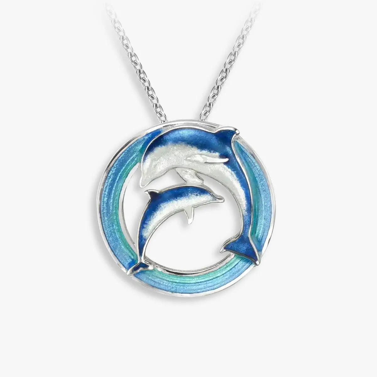 Twin Dolphins Rhodium Plated Eternal Water Chain Pendants