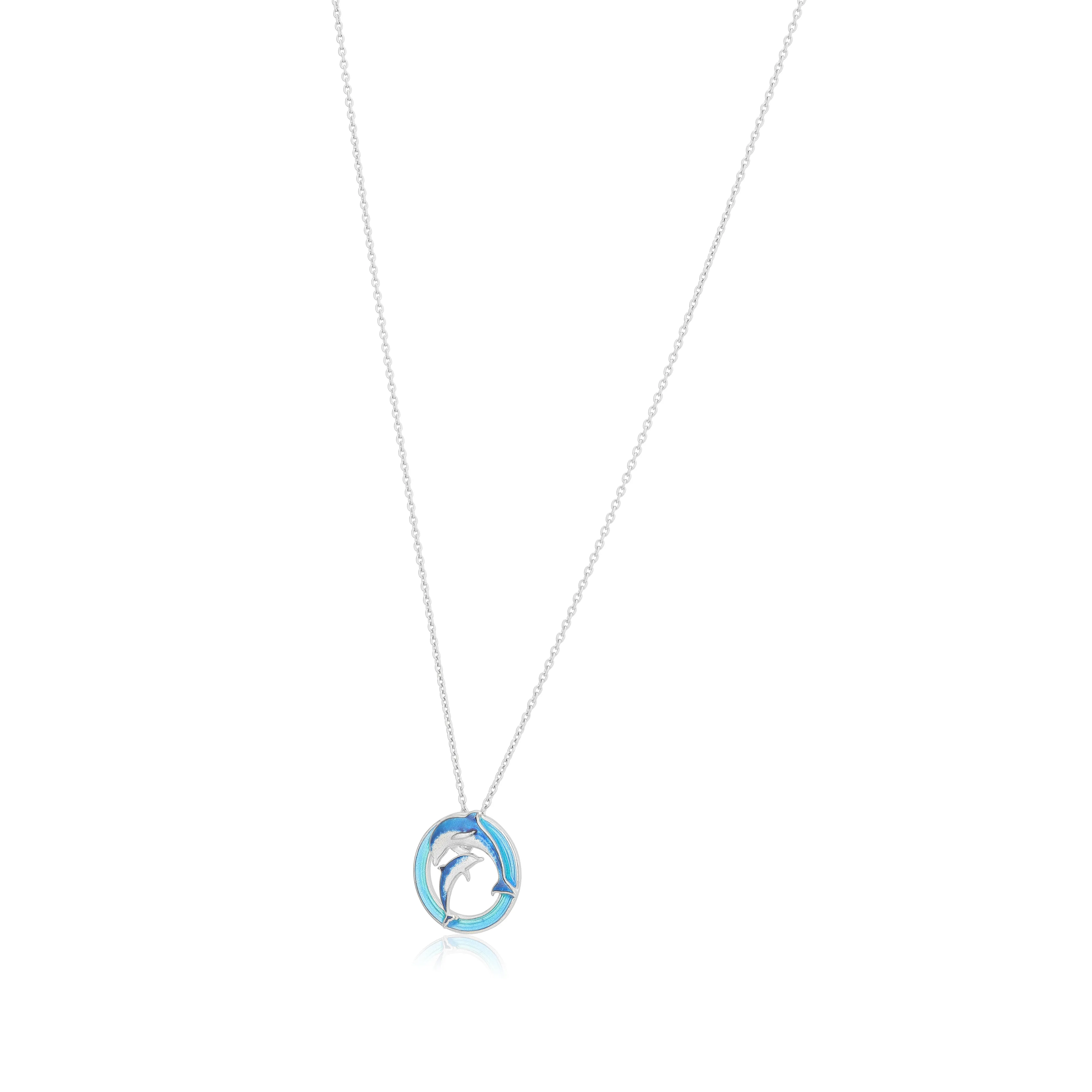 Twin Dolphins Rhodium Plated Eternal Water Chain Pendants
