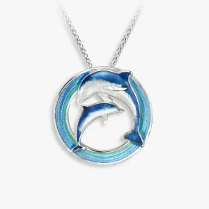 Twin Dolphins Rhodium Plated Eternal Water Chain Pendants