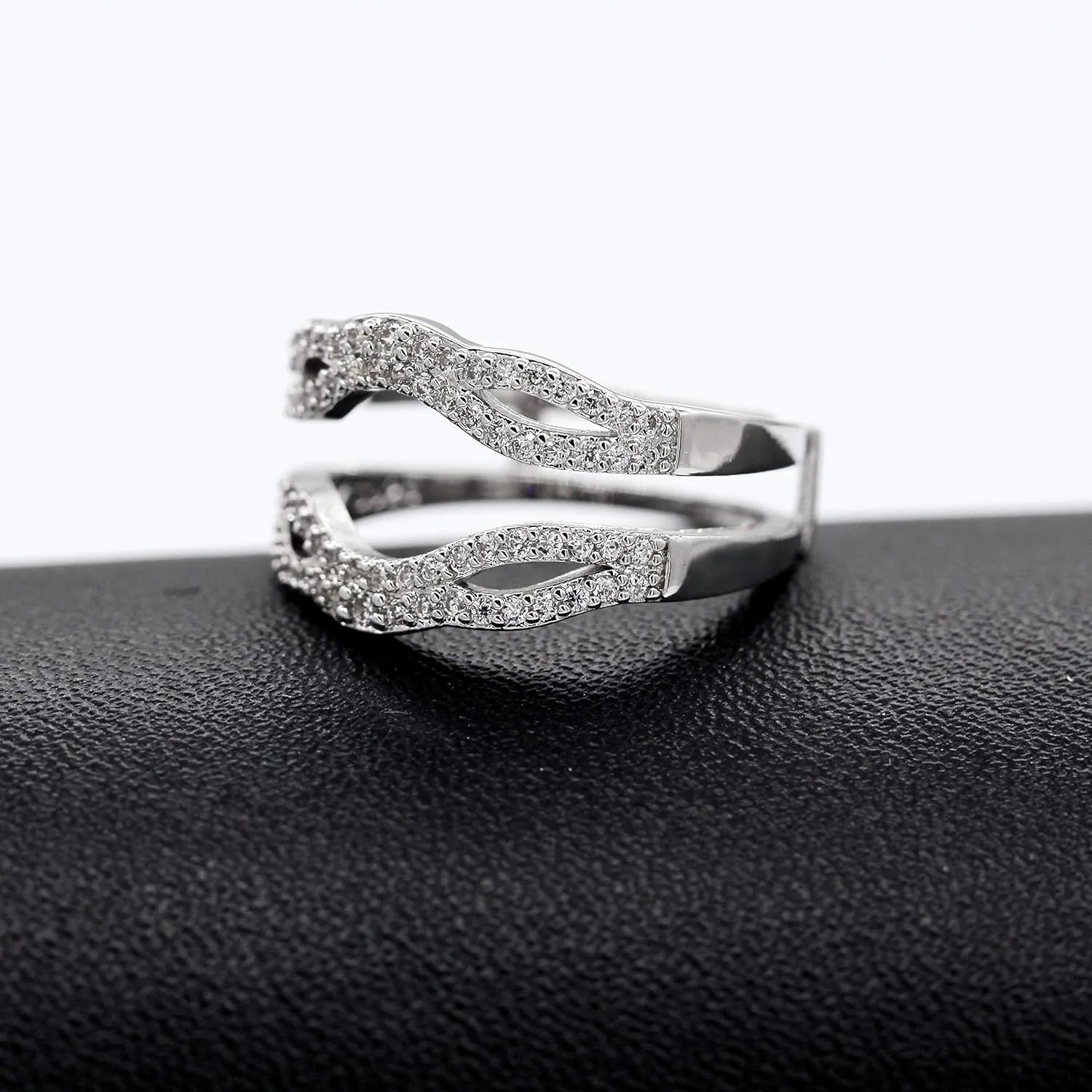 Uloveido 5 Pieces Rings Enhancer Set White Gold Plated Wedding Engagement Rings Set for Women with CZ Created Diamond Y450